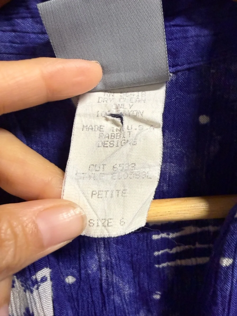 80s Rabbit Rabbit Rabbit Designs Purple Button-Front Short Sleeve Dress - Picture 3 of 9